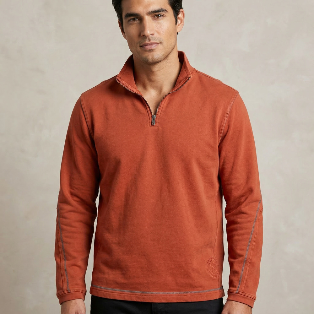 Margaritaville Men's 1/4 Zip Pullover Mock Neck Rusty Orange Cotton Large
